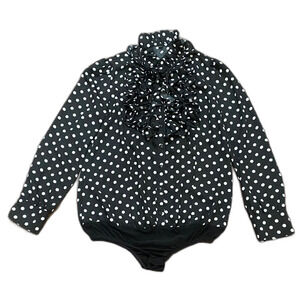 Muji Bodysuit Black and White Polka Dot Ruffle